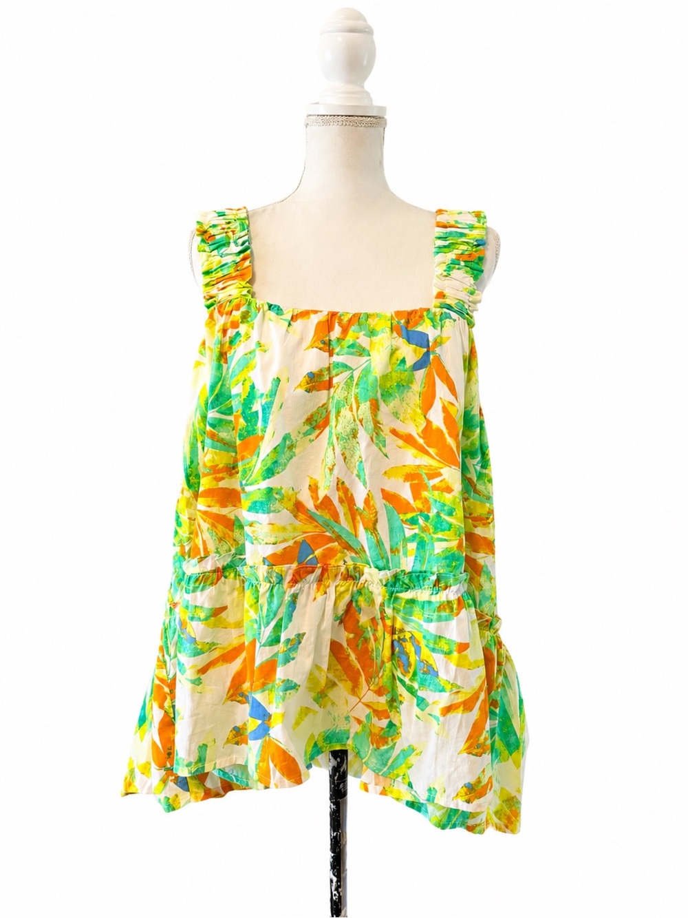 Flying Tomato Tropical Print Ruffle Babydoll Tank Top NWT Large